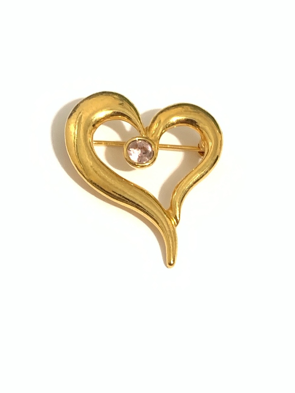 Avon Gold Heart Brooch with Crystal Accent